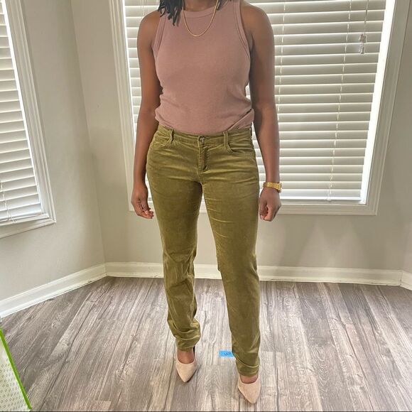 Revolve Trina Turk Olive Green Gold Velvet Jean Pants Trousers - Picture 2 of 15